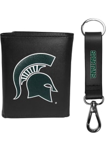 Michigan State Spartans Leather w Leather Key Chain Mens Trifold Wallet