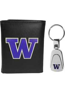 Key Chain Washington Huskies Mens Trifold Wallet - Black