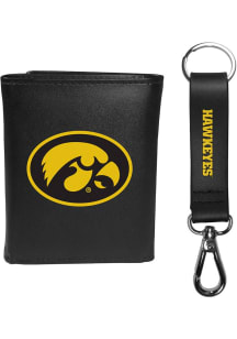 Leather Key Chain Iowa Hawkeyes Mens Trifold Wallet - Black