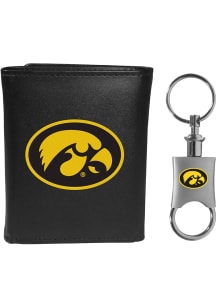 Valet Key Chain Iowa Hawkeyes Mens Trifold Wallet - Black