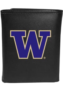 Large Logo Washington Huskies Mens Trifold Wallet - Black