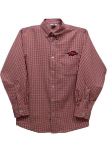 Vive La Fete Arkansas Razorbacks Youth Cardinal Gingham Long Sleeve Polo