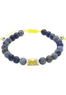 Stainless Steel Beaded Michigan Wolverines Mens Bracelet - Navy Blue