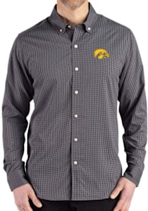 Cutter and Buck Iowa Hawkeyes Mens Black Gingham LS Woven Long Sleeve Dress Shirt