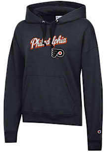 Champion Philadelphia Flyers Womens Black Script Logo Powerblend Hooded Sweatshirt