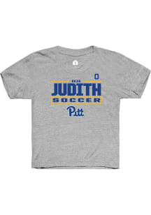 Okah Judith Youth Grey Pitt Panthers NIL Stacked Box Short Sleeve Player T-Shirt