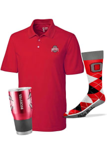 Mens Red Ohio State Buckeyes Dad Gift Set Short Sleeve Polo Shirt