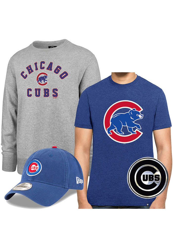 Chicago Cubs Mens Grey Gift Pack Long Sleeve Crew Sweatshirt
