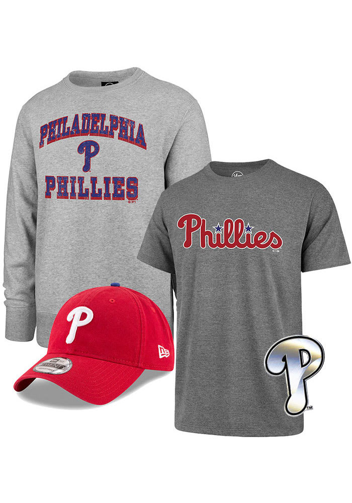 Philadelphia Phillies Mens Grey Gift Pack Long Sleeve Crew Sweatshirt