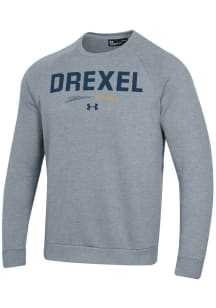 Mens Drexel Dragons Grey Under Armour Stripes Rival Crew Sweatshirt
