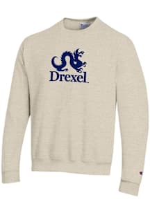 Champion Drexel Dragons Mens Oatmeal Versa Twill Academic Dragon Long Sleeve Crew Sweatshirt