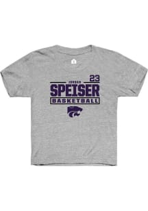 Jordan Speiser Youth Grey K-State Wildcats NIL Stacked Box Short Sleeve Player T-Shirt