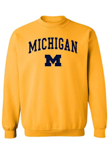 Michigan Wolverines Mens Yellow Arch Logo Long Sleeve Crew Sweatshirt