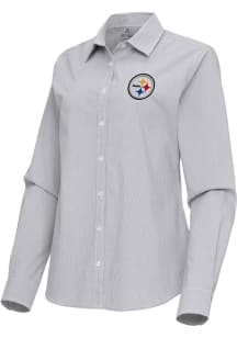 Antigua Pittsburgh Steelers Womens Porter Long Sleeve Ash Dress Shirt
