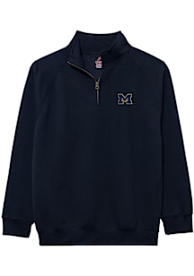 Michigan Wolverines Mens Navy Blue Essentials Embroidery Long Sleeve Qtr Zip Pullover