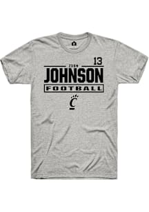 Zion Johnson Cincinnati Bearcats Ash Football NIL Stacked Box Short Sleeve Player T Shirt