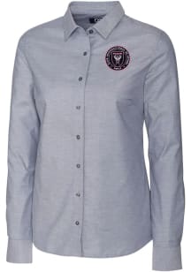 Cutter and Buck Inter Miami CF Womens Stretch Oxford Long Sleeve Charcoal Dress Shirt
