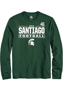 David Santiago Mens Green Michigan State Spartans NIL Stacked Box Long Sleeve Player T Shirt