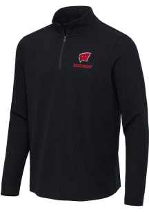 Mens Wisconsin Badgers Black Antigua Sync Qtr Zip Pullover