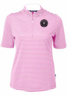 Cutter and Buck Inter Miami CF Womens Pink Virtue Eco Pique Stripe Short Sleeve Polo Shirt