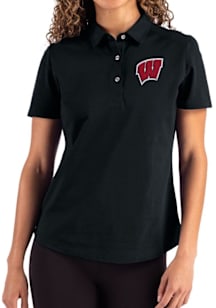 Womens Wisconsin Badgers Black Cutter and Buck Advantage Short Sleeve Polo Shirt