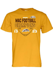 Blue 84 Western Michigan Broncos Gold 2025 MAC Football Champions Score Short Sleeve T Shirt