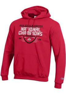 Mens Ohio State Buckeyes Red Champion 2024 Football National Champion Gridiron Powerblend Hooded..