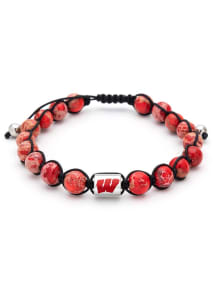 Stainless Steel Beaded Thread Wisconsin Badgers Mens Bracelet - Red