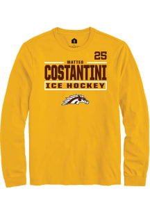 Matteo Costantini Mens Gold Western Michigan Broncos NIL Stacked Box Long Sleeve Player T Shirt