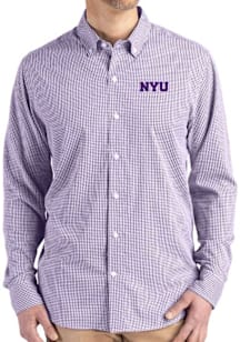 Cutter and Buck NYU Violets Mens Purple Gingham LS Woven Long Sleeve Dress Shirt