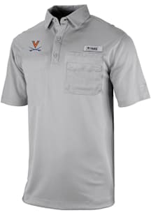Columbia Virginia Cavaliers Mens Grey Heat Seal Omni Wick Flycaster Short Sleeve Polo