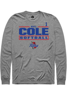 Maci Cole Mens Graphite Tulsa Golden Hurricane NIL Stacked Box Long Sleeve Player T Shirt