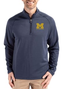 Mens Michigan Wolverines Blue Cutter and Buck Letterwinners M Club Pehastin Qtr Zip Pullover