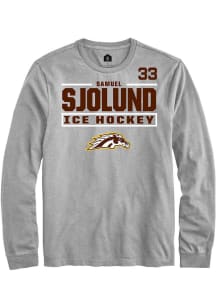Samuel Sjolund Mens Grey Western Michigan Broncos NIL Stacked Box Long Sleeve Player T Shirt