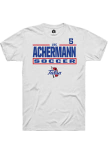 Luc Achermann Rally Mens White Tulsa Golden Hurricane NIL Stacked Box Player T Shirt