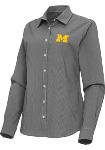 Womens Michigan Wolverines Black Antigua Porter Long Sleeve Dress Shirt