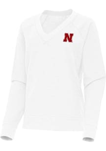 Antigua Nebraska Cornhuskers Womens White Varsity Crew Sweatshirt