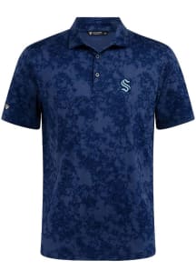 Levelwear Seattle Kraken Mens Navy Blue Whisper Embroidered 3D Patch Short Sleeve Polo