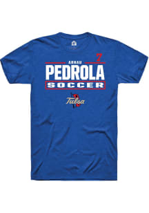 Arnau Pedrola Rally Mens Blue Tulsa Golden Hurricane NIL Stacked Box Player T Shirt