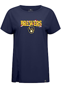 Levelwear Milwaukee Brewers Womens Navy Blue Influx Festive Short Sleeve T-Shirt