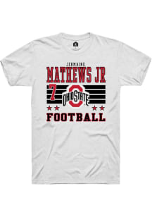 Jermaine Mathews Jr Rally Mens White Ohio State Buckeyes NIL Striped Player T Shirt