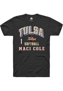 Maci Cole Rally Mens Black Tulsa Golden Hurricane NIL Arch Logo Player T Shirt
