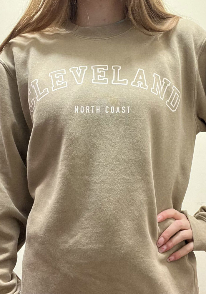 Cleveland Emily Roggenburk Tan Arch Wordmark Long Sleeve Crew Sweatshirt