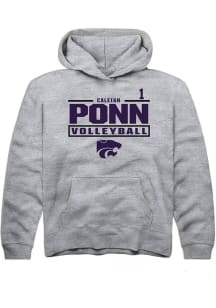 Caleigh Ponn Rally Youth Grey K-State Wildcats NIL Stacked Box Long Sleeve Player Hoodie