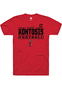 Giyahni Kontosis Cincinnati Bearcats Red Football NIL Stacked Box Short Sleeve Player T Shirt