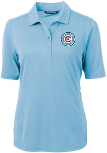 Cutter and Buck Chicago Fire Womens Light Blue Virtue Eco Pique Short Sleeve Polo Shirt