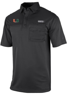 Columbia Miami Hurricanes Mens Black Heat Seal Omni Wick Flycaster Short Sleeve Polo