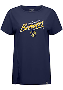Levelwear Milwaukee Brewers Womens Navy Blue Influx Sizzle Short Sleeve T-Shirt