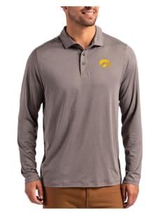 Mens Iowa Hawkeyes Graphite Cutter and Buck Coastline Long Sleeve Polo Shirt