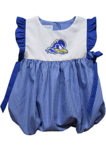Vive La Fete Delaware Fightin' Blue Hens Baby Girls Blue Gingham Bubble Short Sleeve Dress